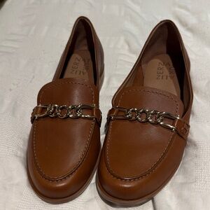 Naturalizer Brown Leather Loafers with Chain Detail